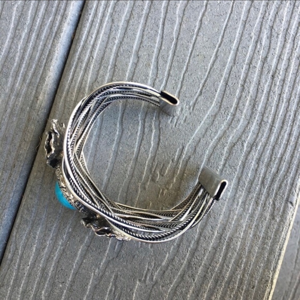 1 LEFT! Turquoise & 18k Silver Rose Cuff Bracelet - Picture 3 of 7